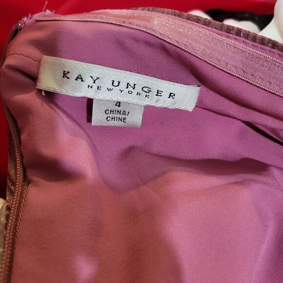 KAY UNGER CAITLYN JACQUARD CUT-OUT ASYMMETRIC MIDI DRESS NWOT size 4 Pink - Picture 6 of 6